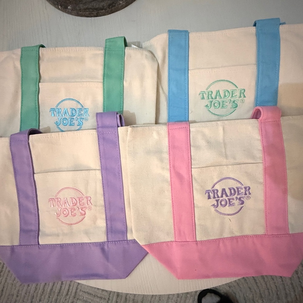 Trader Joe's Mini Pastel Canvas Tote Bag - Lavender Pink Blue Green